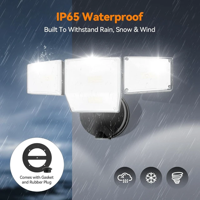Alt view image 7 of 7 - 85W 10000LM Dusk to Dawn Outdoor Lighting, 4-Head Super Bright LED Flood Light, 5000K Daylight, IP65 Waterproof Hardwired Exterior Security Light for House Garage, Yard, Backyard (Black)