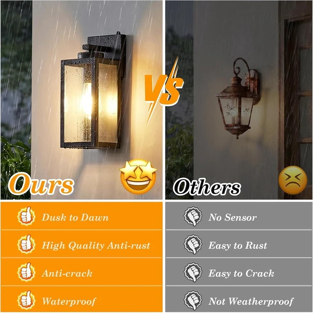 Alt view image 5 of 7 - BesLowe Upgraded Dusk to Dawn Outdoor Wall Lights, Matte Black, 2-Pack