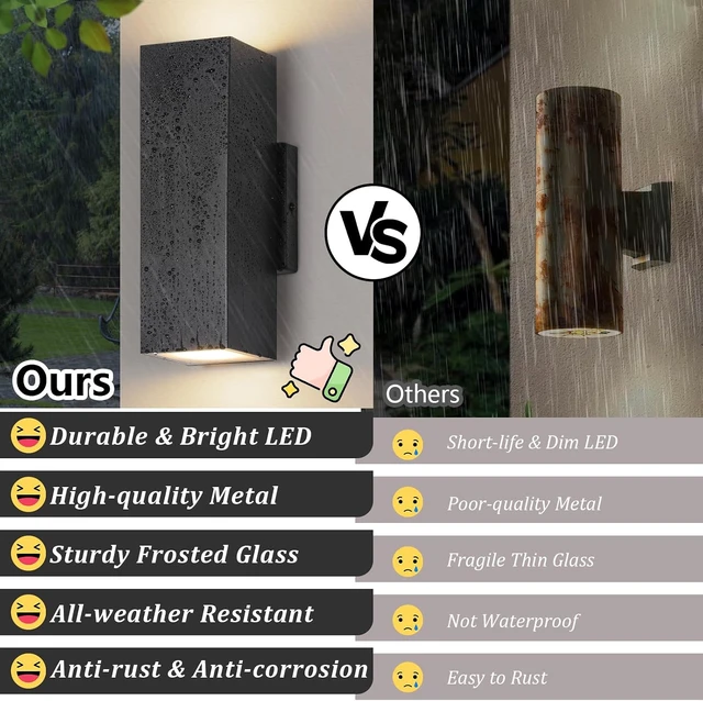 Alt view image 3 of 7 - BesLowe 2-Pack Outdoor Wall Lights, Modern LED Up and Down Lights, Black