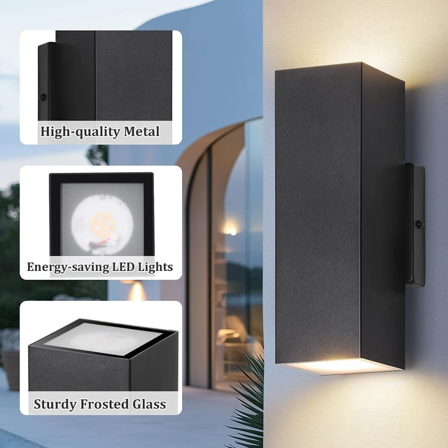 Alt view image 5 of 7 - BesLowe 2-Pack Outdoor Wall Lights, Modern LED Up and Down Lights, Black