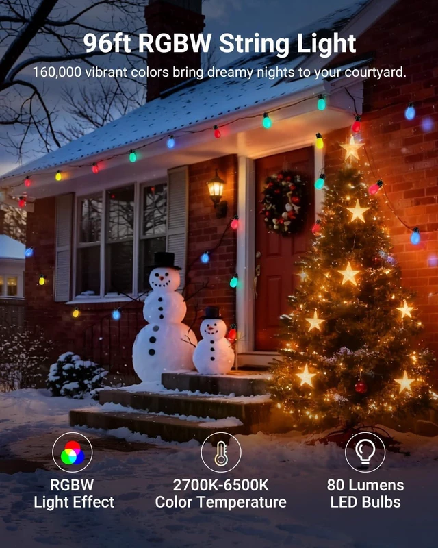 Alt view image 2 of 7 - NEEWER NR01 96ft Outdoor String Lights, App Control Smart AI RGBW Lighting