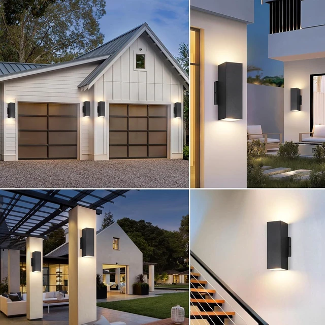 Alt view image 7 of 7 - BesLowe 2-Pack Outdoor Wall Lights, Modern LED Up and Down Lights, Black