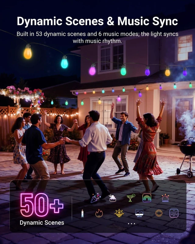 Alt view image 3 of 7 - NEEWER NR01 96ft Outdoor String Lights, App Control Smart AI RGBW Lighting