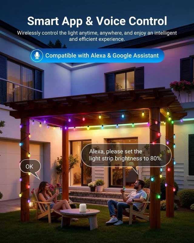 Alt view image 4 of 7 - NEEWER NR01 96ft Outdoor String Lights, App Control Smart AI RGBW Lighting