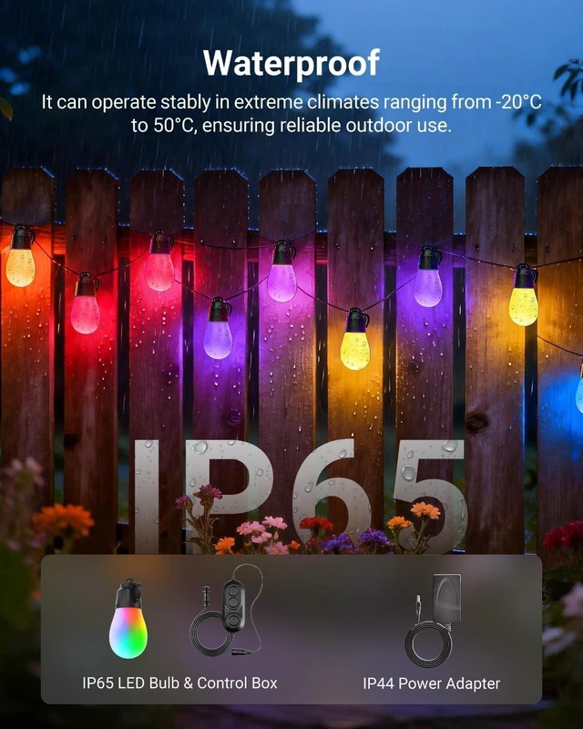 Alt view image 6 of 7 - NEEWER NR01 96ft Outdoor String Lights, App Control Smart AI RGBW Lighting