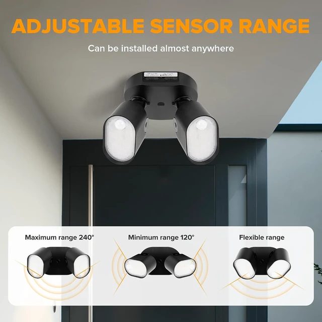 Alt view image 4 of 7 - LUTEC 35W 4000LM LED FloodLights with 2 Sensors, Motion Sensor Outdoor Lights 5000K Dusk to Dawn, IP65 Waterproof 240 Wide Angle Motion Outdoor for Garage, Patio, Yard(2 Pack)