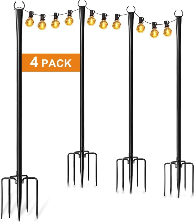 Main image of 4 Pack String Light Poles for Outside, Adjustable Metal Patio Light Poles