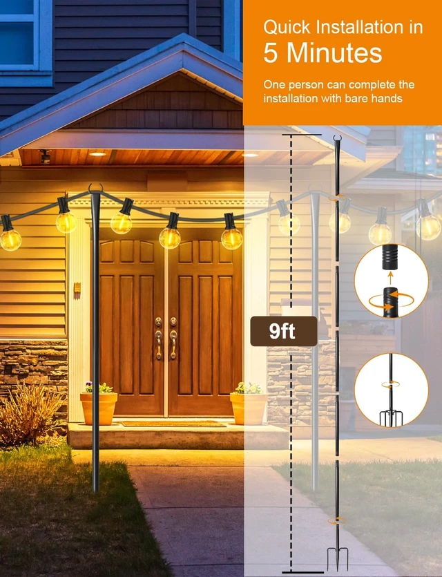 Alt view image 7 of 7 - 4 Pack String Light Poles for Outside, Adjustable Metal Patio Light Poles