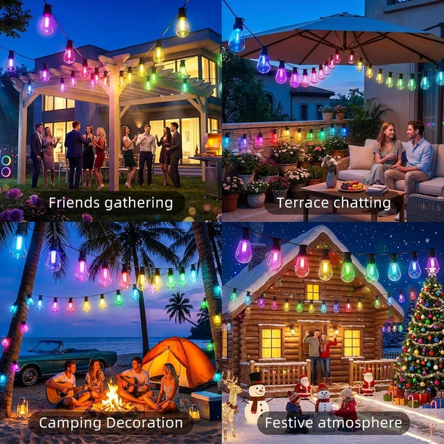 Alt view image 3 of 7 - 100FT RGB+IC Outdoor String Lights,Chasing DreamColor LED Patio Lights