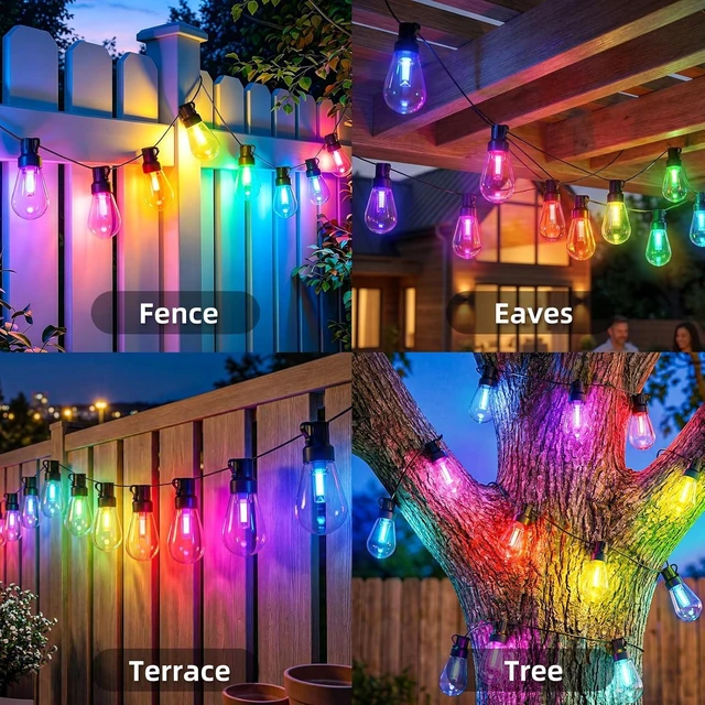 Alt view image 2 of 7 - 100FT RGB+IC Outdoor String Lights,Chasing DreamColor LED Patio Lights