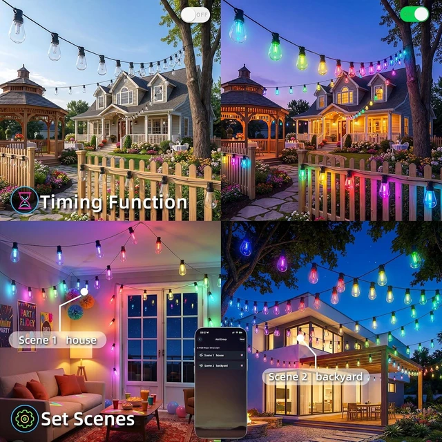 Alt view image 5 of 7 - 100FT RGB+IC Outdoor String Lights,Chasing DreamColor LED Patio Lights