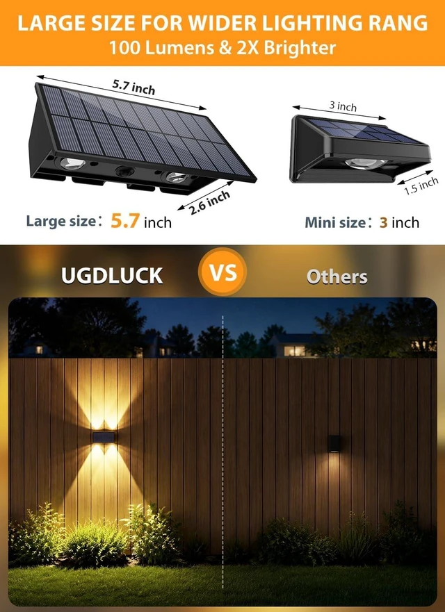 Alt view image 3 of 7 - Solar Fence Lights Outdoor,5 Color Modes Up & Down Solar Wall Lights,6Pack