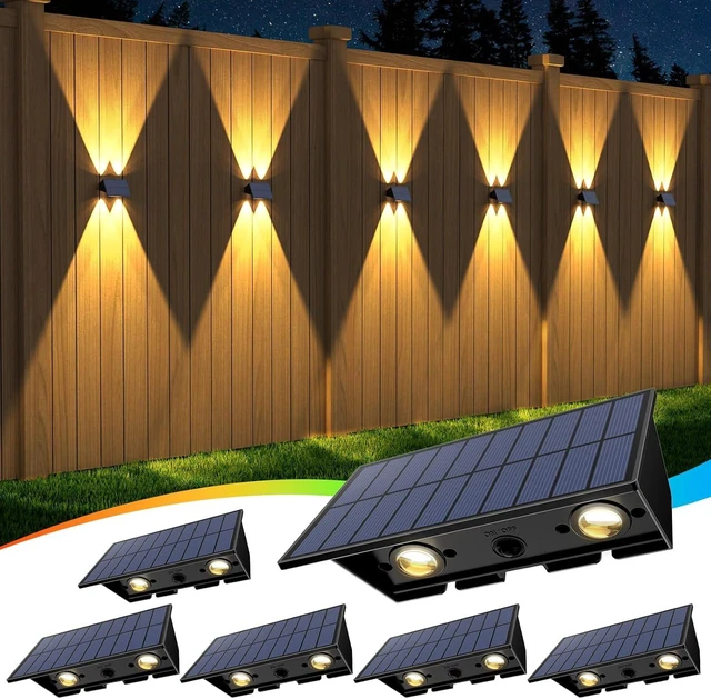 Main image of Solar Fence Lights Outdoor,5 Color Modes Up & Down Solar Wall Lights,6Pack