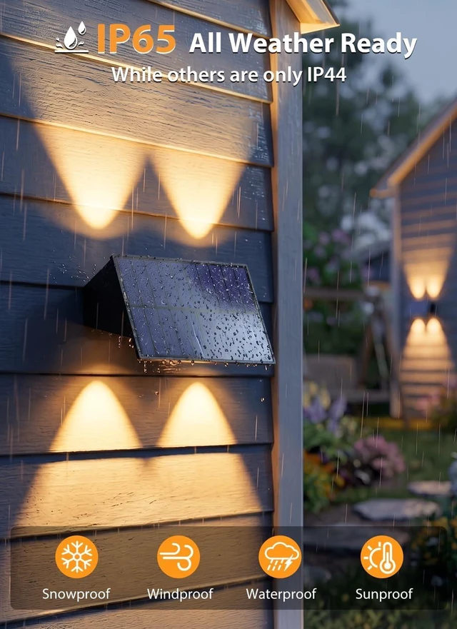 Alt view image 5 of 7 - Solar Fence Lights Outdoor,5 Color Modes Up & Down Solar Wall Lights,6Pack