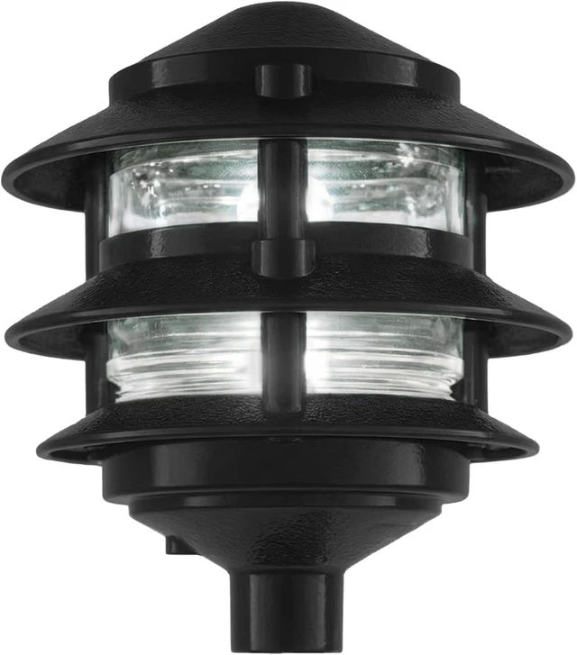 Main image of Greenfield Weatherproof Line-Voltage (120V) 3-Tier LED Outdoor Pathway Light Permanent Outside Light for Walkway, Driveway & Landscaping Professional Grade & Made in USA Black