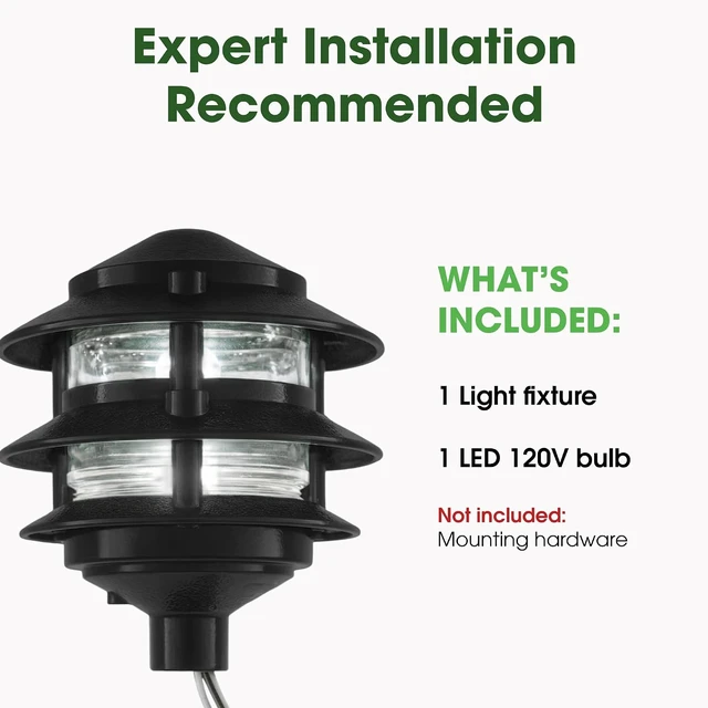 Alt view image 3 of 7 - Greenfield Weatherproof Line-Voltage (120V) 3-Tier LED Outdoor Pathway Light Permanent Outside Light for Walkway, Driveway & Landscaping Professional Grade & Made in USA Black