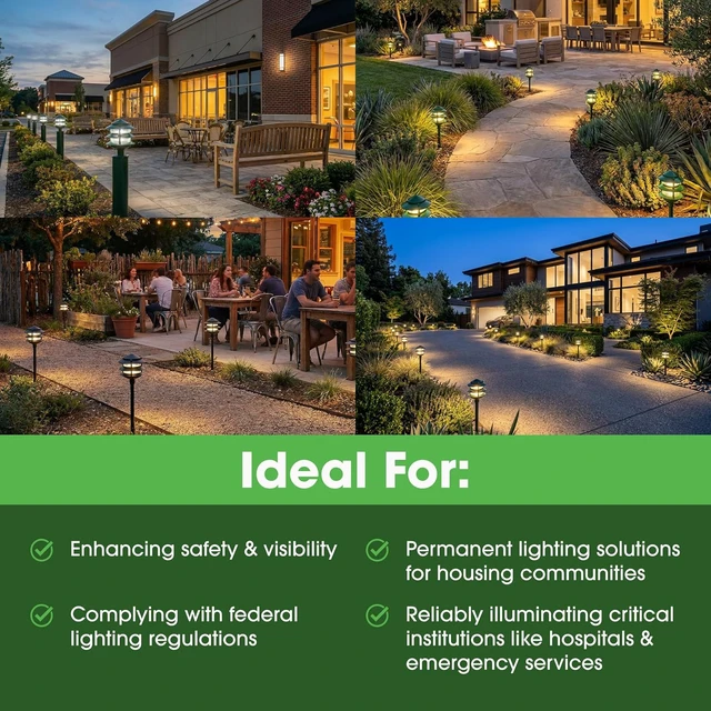Alt view image 5 of 7 - Greenfield Weatherproof Line-Voltage (120V) 3-Tier LED Outdoor Pathway Light Permanent Outside Light for Walkway, Driveway & Landscaping Professional Grade & Made in USA Black