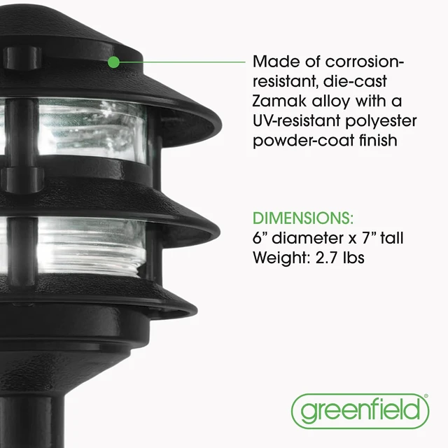 Alt view image 7 of 7 - Greenfield Weatherproof Line-Voltage (120V) 3-Tier LED Outdoor Pathway Light Permanent Outside Light for Walkway, Driveway & Landscaping Professional Grade & Made in USA Black