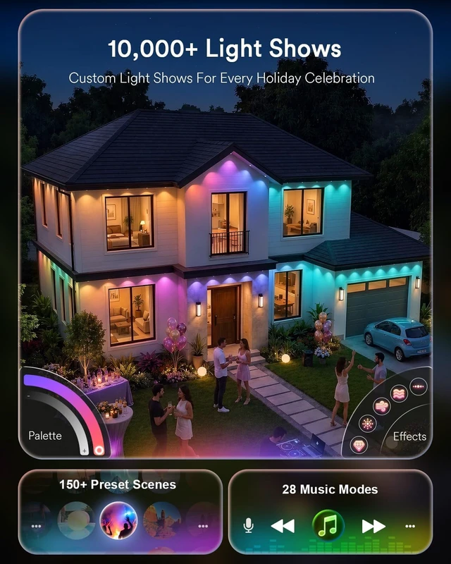 Alt view image 6 of 7 - Lumary Permanent Outdoor Lights 3, WLED Integrated, RGBAICW 90 LEDs, 150ft