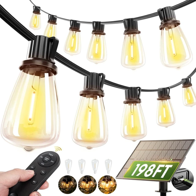 Main image of addlon 198FT Solar String Lights Outdoor, Waterproof,Dimmable, Last 20+ Hrs