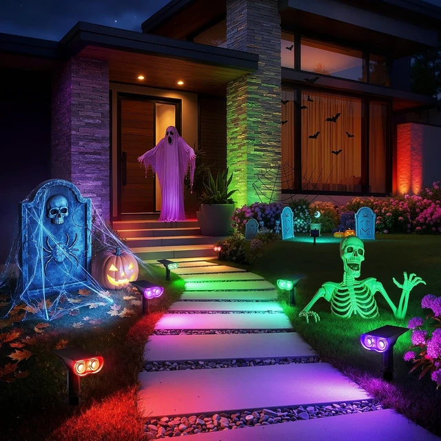 Alt view image 7 of 7 - Consciot Solar Spot Lights Outdoor, Halloween Decorations, Color Changing