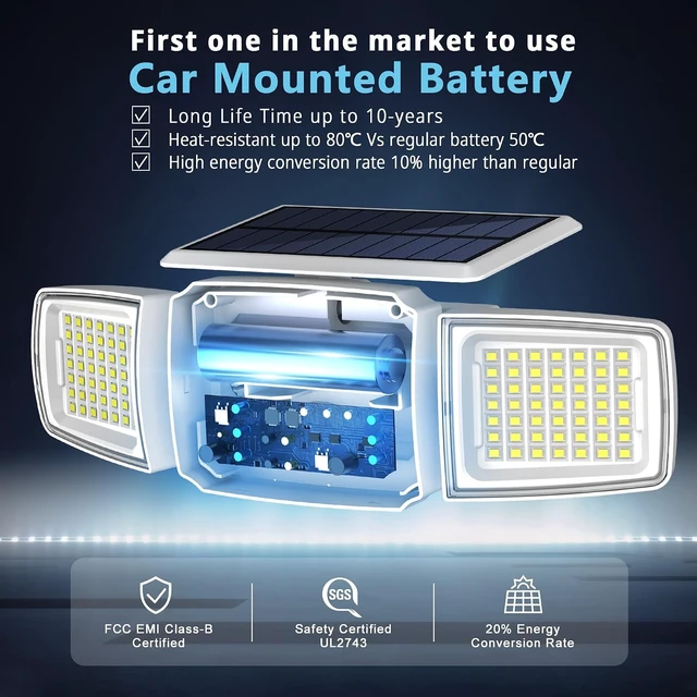Alt view image 6 of 7 - JEJOT Solar Security Light Outdoor, 3000LM Motion Sensor Flood Light, 3PCS