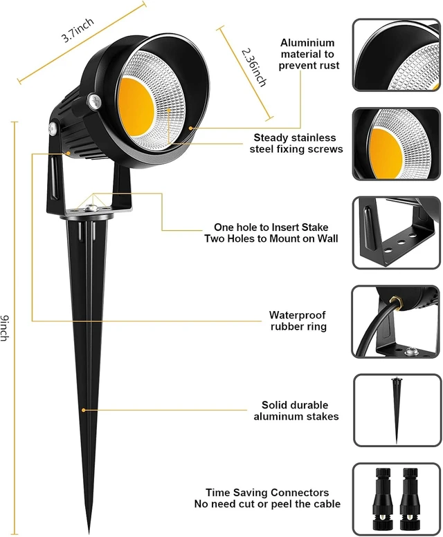Alt view image 3 of 7 - ZUCKEO 10W Low Voltage Landscape Lights LED Landscape Lighting with Connectors, 12V Outdoor Spotlights Yard Garden Pathway Lights, 1000LM Waterproof Warm White Light (14 Pack)