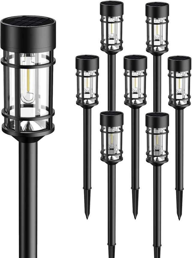 Alt view image 4 of 5 - ILANCK Solar Lights Outdoor Waterproof, 8 Pack 21" Solar Pathway Lights with Metal & Glass, Auto On/Off Garden Lights for Yard, Landscape, Driveway Walkway