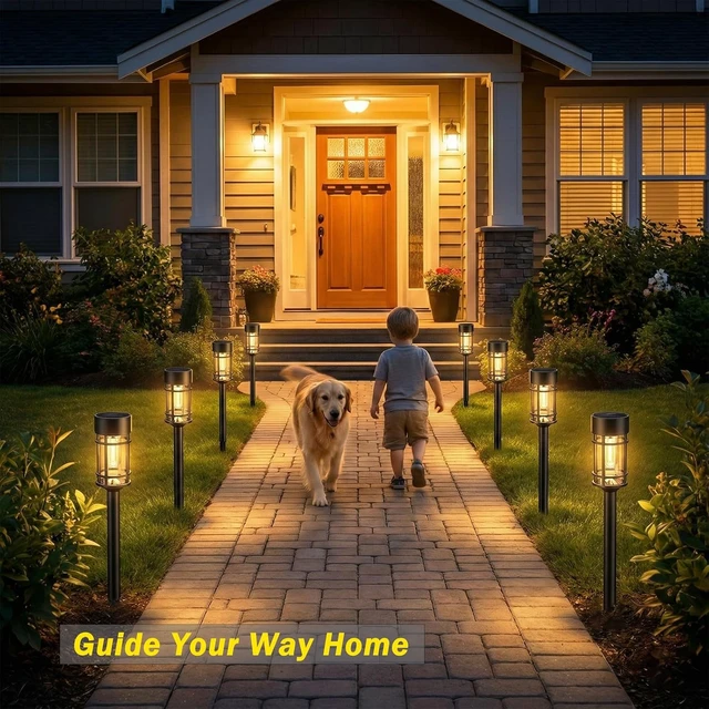 Alt view image 5 of 5 - ILANCK Solar Lights Outdoor Waterproof, 8 Pack 21" Solar Pathway Lights with Metal & Glass, Auto On/Off Garden Lights for Yard, Landscape, Driveway Walkway
