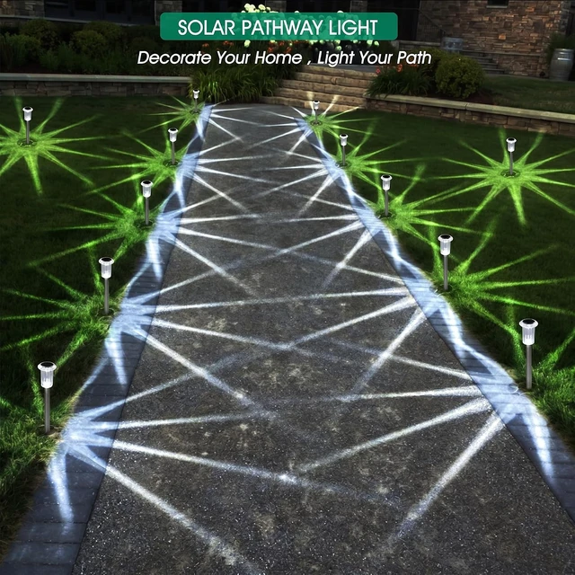 Alt view image 6 of 6 - Eyrosa Solar Outdoor Lights, 10 Pack Waterproof Stainless Steel Solar Stake Lights for Pathway Garden Yard Path Walkway Driveway Lawn Patio Outside Decor, Cool White