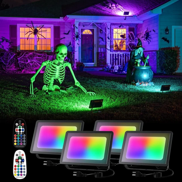 Main image of FALOVE 4 Pack Outdoor RGBW Flood Lights by Dual Remote for Halloween Decor