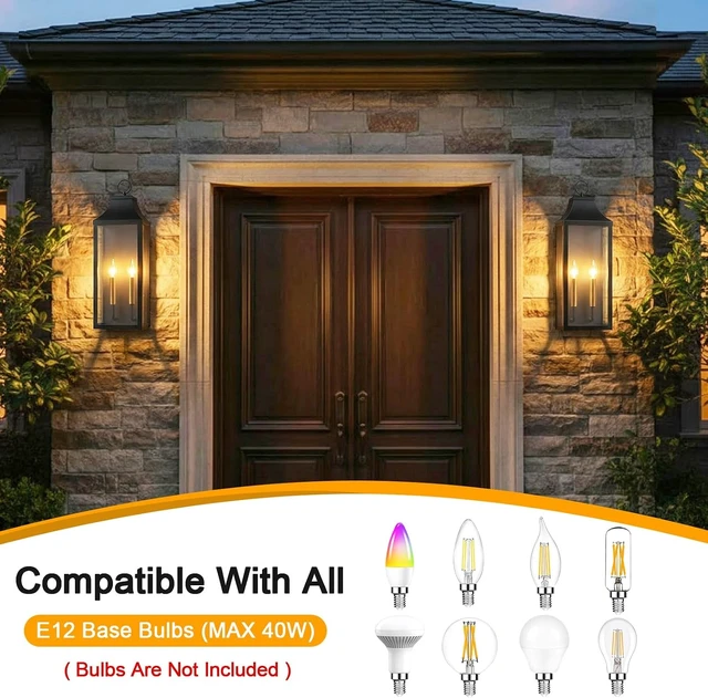 Alt view image 4 of 7 - 18" Outdoor Wall Light Fixtures 2-Pack, Black Outside Sconce Lights