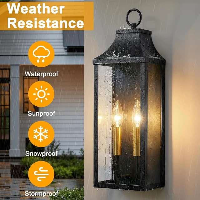 Alt view image 2 of 7 - 18" Outdoor Wall Light Fixtures 2-Pack, Black Outside Sconce Lights