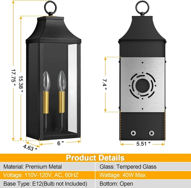 Alt view image 3 of 7 - 18" Outdoor Wall Light Fixtures 2-Pack, Black Outside Sconce Lights