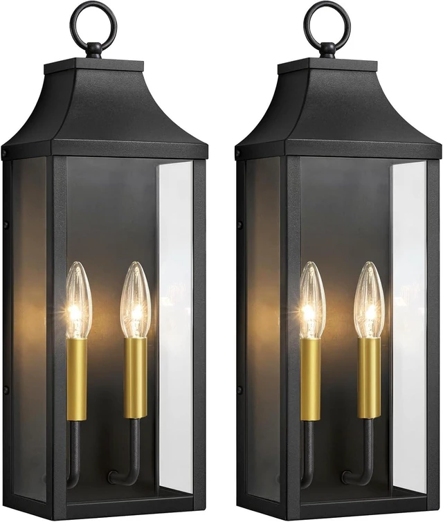 Main image of 18" Outdoor Wall Light Fixtures 2-Pack, Black Outside Sconce Lights
