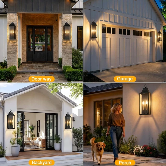 Alt view image 7 of 7 - 18" Outdoor Wall Light Fixtures 2-Pack, Black Outside Sconce Lights