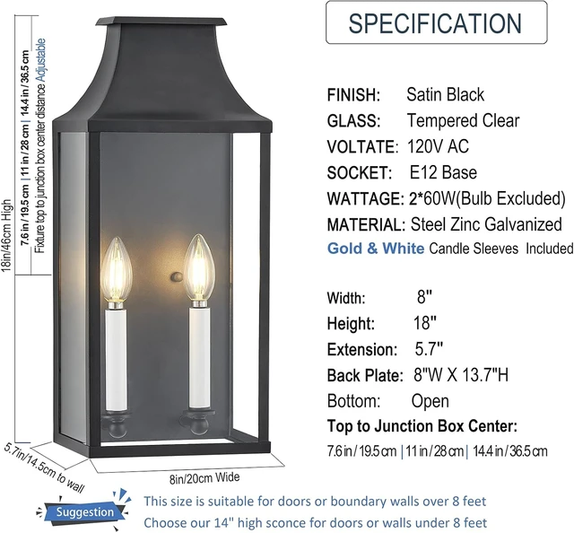 Alt view image 3 of 7 - 18" Medium Classic Outdoor Wall Light, House Exterior Sconce Lantern