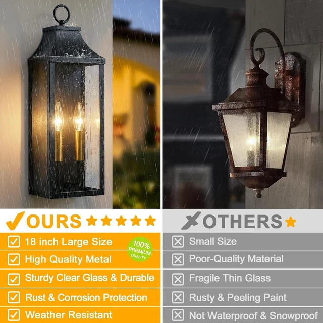 Alt view image 6 of 7 - 18" Outdoor Wall Light Fixtures 2-Pack, Black Outside Sconce Lights