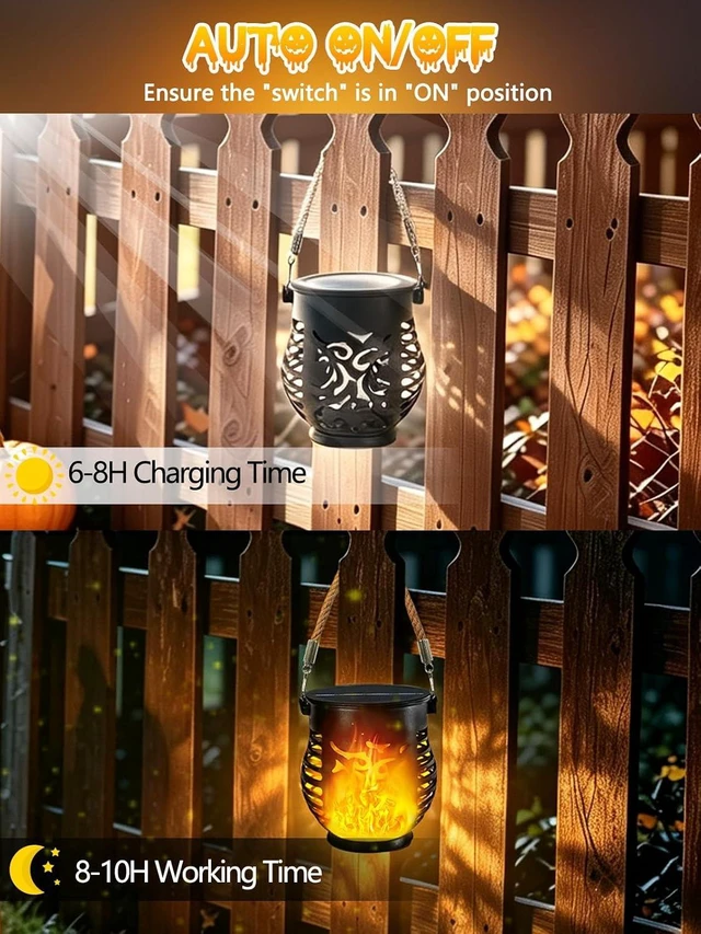 Alt view image 2 of 7 - 4 Pack Solar Lanterns Outdoor Waterproof Flickering Flame Halloween Lights