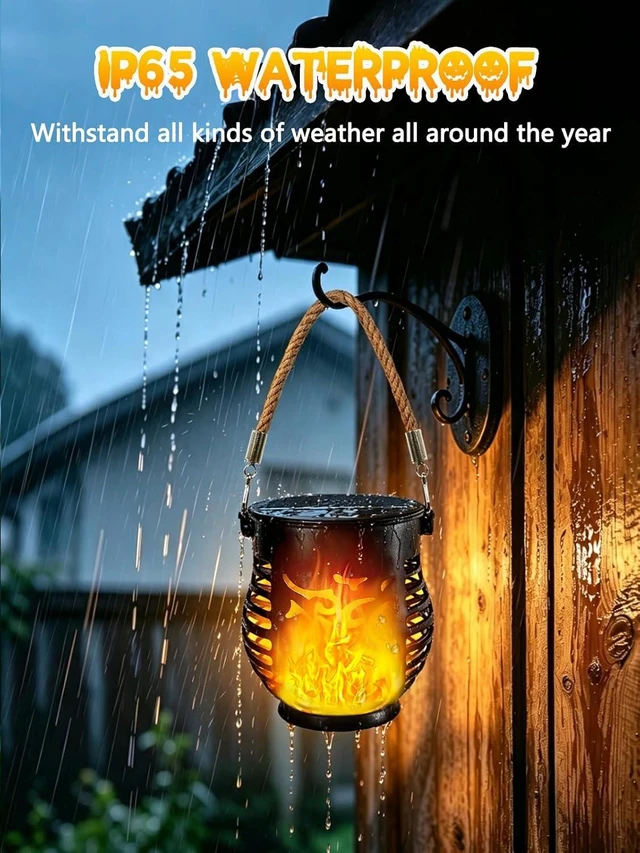 Alt view image 3 of 7 - 4 Pack Solar Lanterns Outdoor Waterproof Flickering Flame Halloween Lights