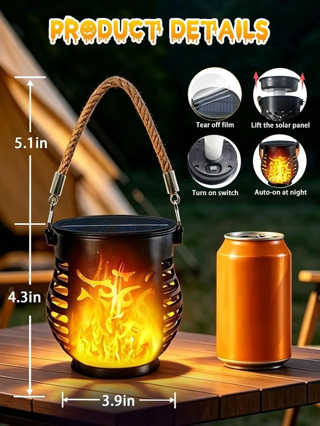 Alt view image 4 of 7 - 4 Pack Solar Lanterns Outdoor Waterproof Flickering Flame Halloween Lights