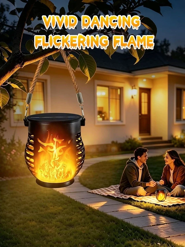 Alt view image 5 of 7 - 4 Pack Solar Lanterns Outdoor Waterproof Flickering Flame Halloween Lights
