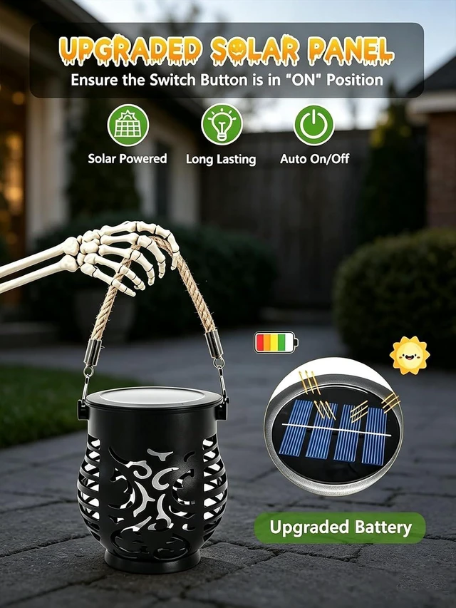Alt view image 6 of 7 - 4 Pack Solar Lanterns Outdoor Waterproof Flickering Flame Halloween Lights