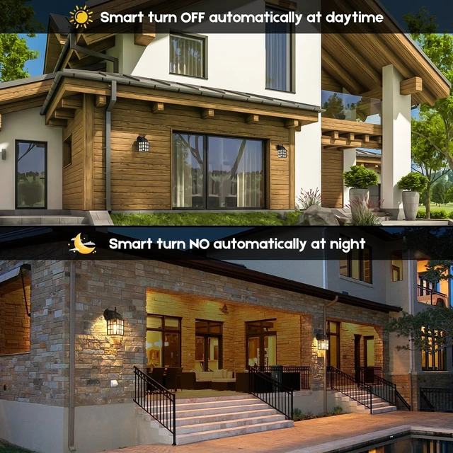 Alt view image 2 of 7 - Brightever 2-Pack Dusk to Dawn Outdoor Wall Lantern, Exterior Light Fixtures with Photocell Sensor, Black Wall Light Waterproof, Waterfall Glass Outside Wall Sconce for Porch House Garage
