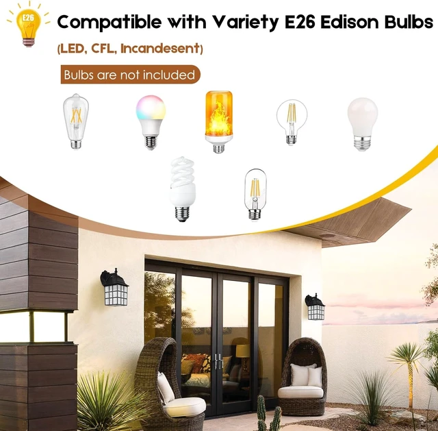 Alt view image 5 of 7 - Brightever 2-Pack Dusk to Dawn Outdoor Wall Lantern, Exterior Light Fixtures with Photocell Sensor, Black Wall Light Waterproof, Waterfall Glass Outside Wall Sconce for Porch House Garage
