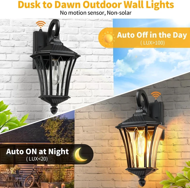 Alt view image 2 of 7 - YSN 16" Dusk to Dawn Outdoor Light Fixture Wall Mount, Black, 2 Packs