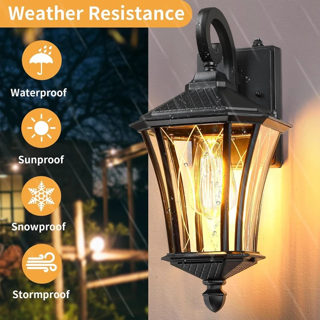 Alt view image 3 of 7 - YSN 16" Dusk to Dawn Outdoor Light Fixture Wall Mount, Black, 2 Packs