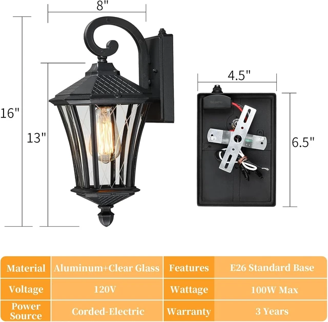 Alt view image 4 of 7 - YSN 16" Dusk to Dawn Outdoor Light Fixture Wall Mount, Black, 2 Packs