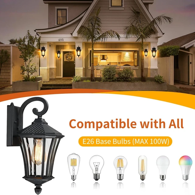Alt view image 5 of 7 - YSN 16" Dusk to Dawn Outdoor Light Fixture Wall Mount, Black, 2 Packs