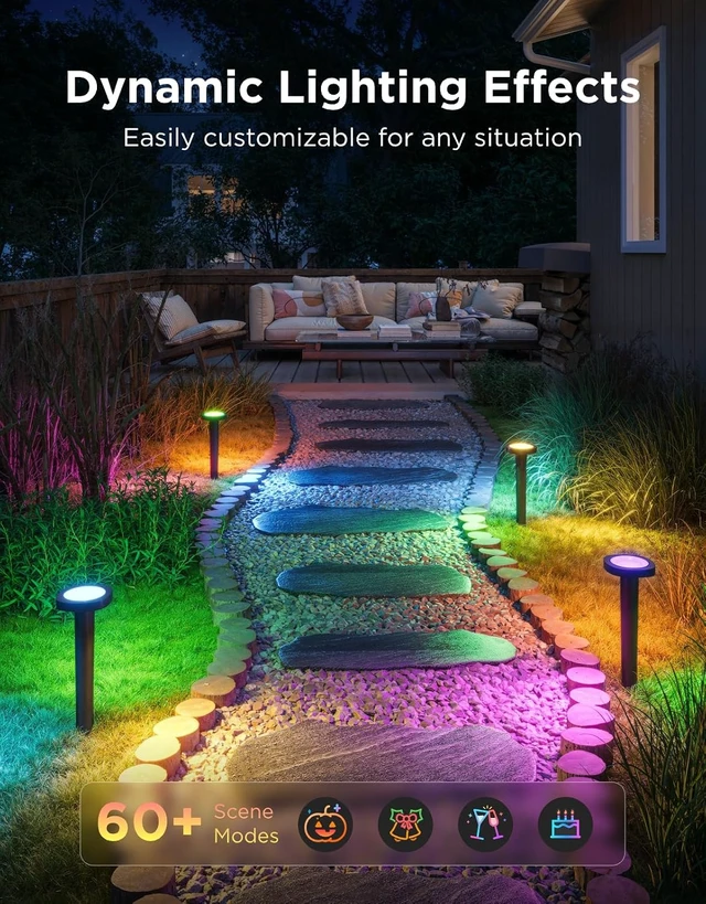 Alt view image 6 of 7 - Govee Outdoor Pathway Lights 2, 4 Pack, IP66 Waterproof, 60+ Scene Modes